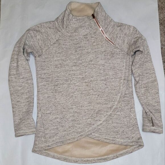 Athleta Cozy Karma Asym Pullover RARE Rose Gold Zipper Heather Oatmeal Size XS - Picture 1 of 10